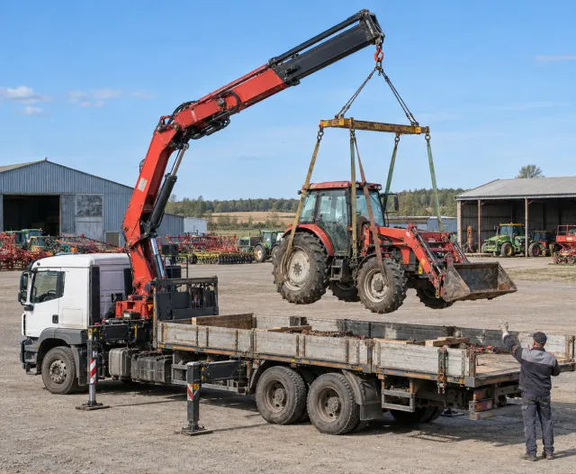 Перевозка сельскохозяйственной техники манипулятором